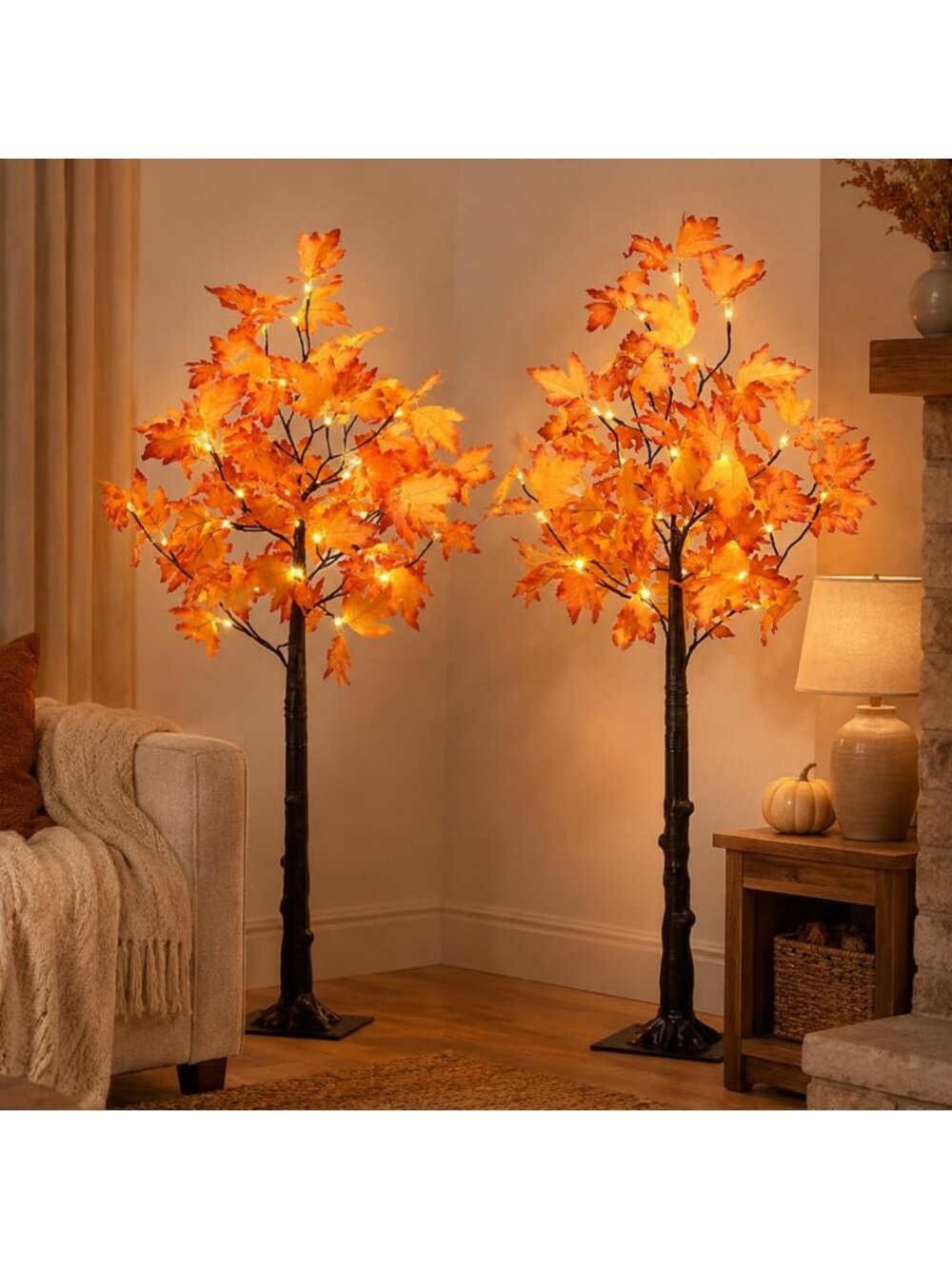 Set of 2 - 4FT LED Maple Trees for Indoor/Outdoor Holiday Décor & Lighting